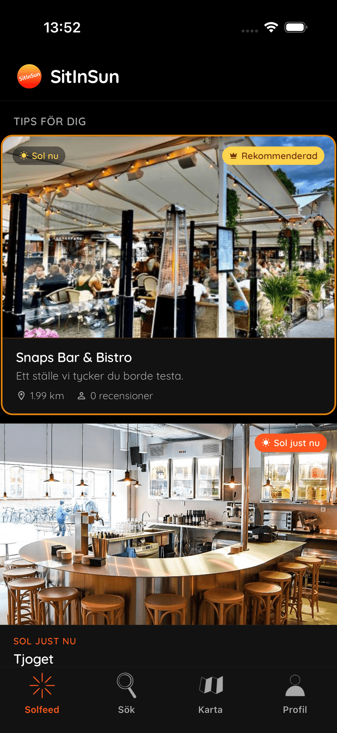 SitInSun personliga rekommendationer